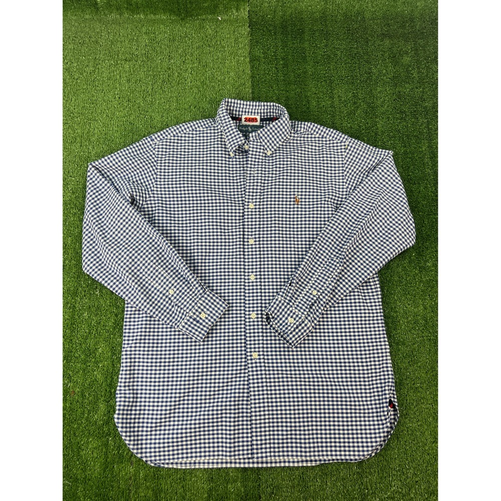 Ralph Lauren Mens Classic Fit Gingham Button Down Shirt Navy White Large